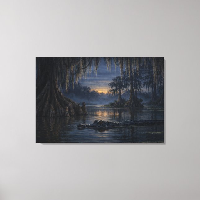 Stillwater Gator | Bayou Wildlife Art | Sträckt  Canvastryck (Framsida)