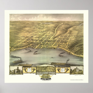 Stillwater panorama- karta för MN - 1870 Poster