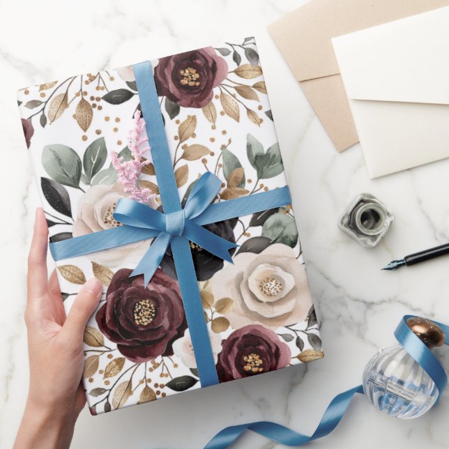 Stilren burgunderkräm blommande bröllopsdusch presentpapper (Gifting)