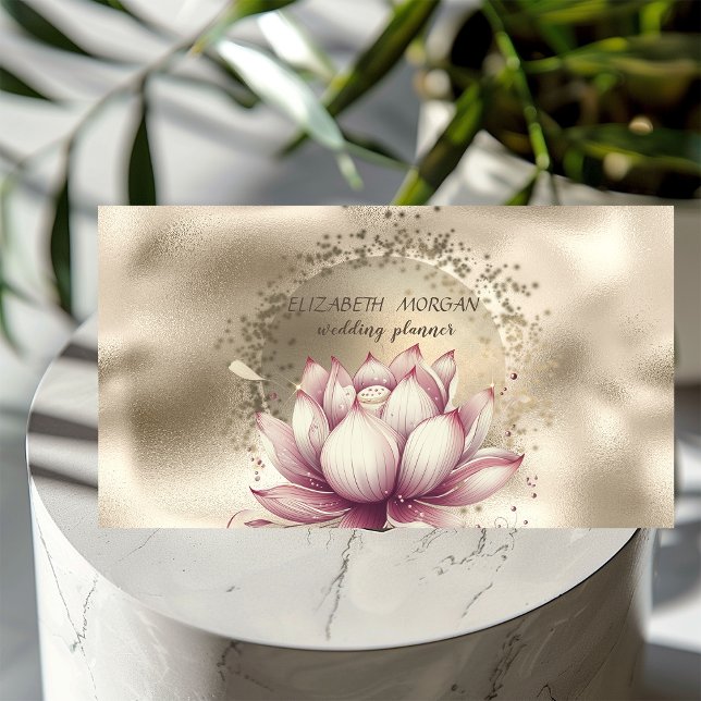 Stilren Chic Guld Konfetti Glitter Lotus Metallisk Visitkort (Skapare uppladdad)