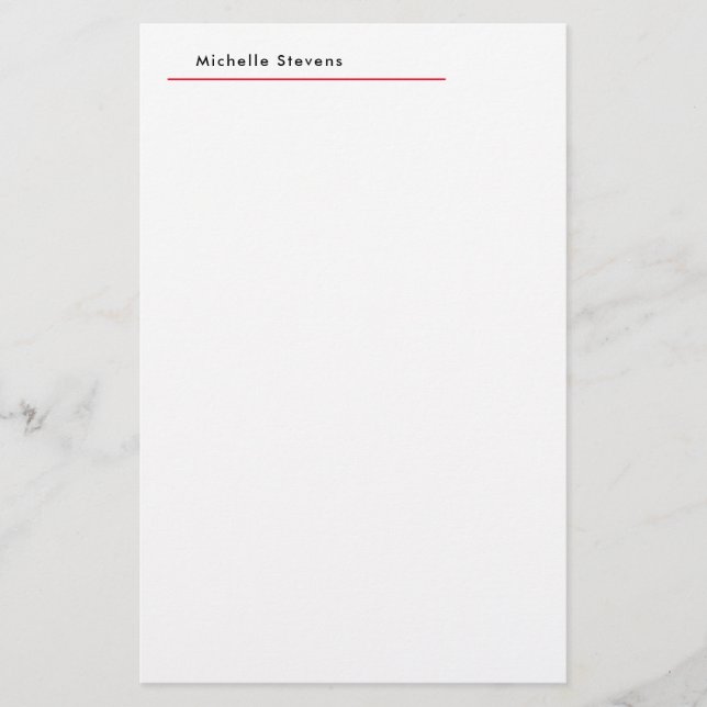 Stilren Enkel Enfärgad Svart & Vit Röd Minimalisti Brevpapper (Framsida)