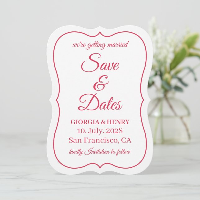 STILREN ENKEL MODERN MINIMALISTISK VIT & VARM RÖD SPARA DATUMET (Stående Fram)