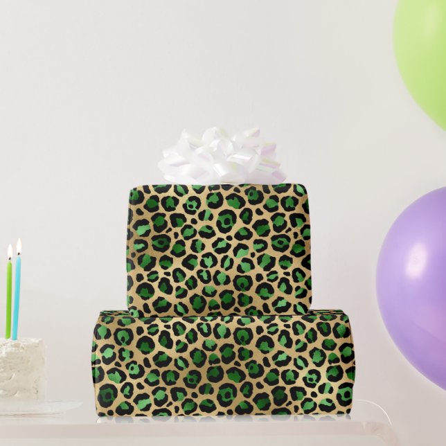 Stilren grön och guld folie leopardfläckar Safari Presentpapper (Festgåvor)