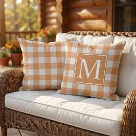 Stilren höstpumpa orange gingham-mönster kudde