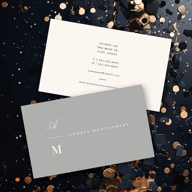 Stilren Klassisk Dubbel Monogram Modern Minimalist Visitkort (Classic Double Monogram Circle Stamp Minimalist Business Card @ fatfatin)