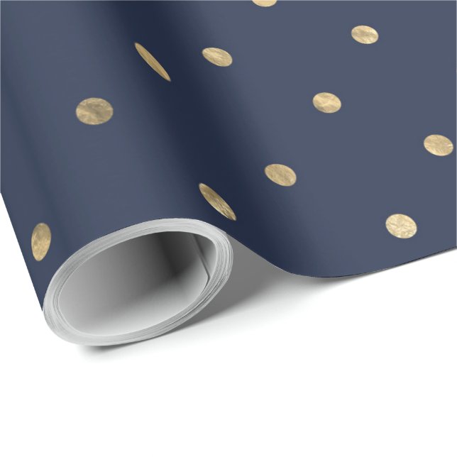 Stilren klassisk marinblå med guldpolkapunkter presentpapper (Rullad Hörn)