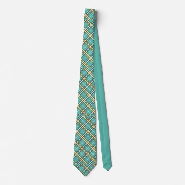 Stilren klassisk teal guld rutig mönster slips (Framsida)
