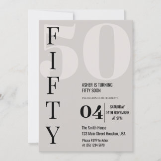Stilren minimal FIFTY 50-års födelsedagsfest Inbjudningar