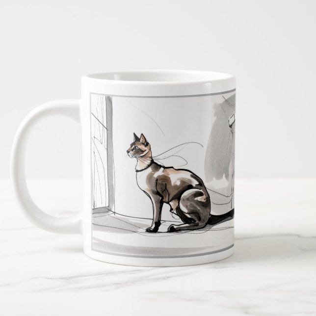 Stilren minimalist konst med stads katt jumbo mugg (Vänster)