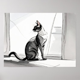 Stilren minimalistisk konst Katt i staden solar si Poster
