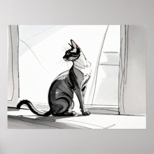 Stilren minimalistisk konst Katt i staden solar si Poster