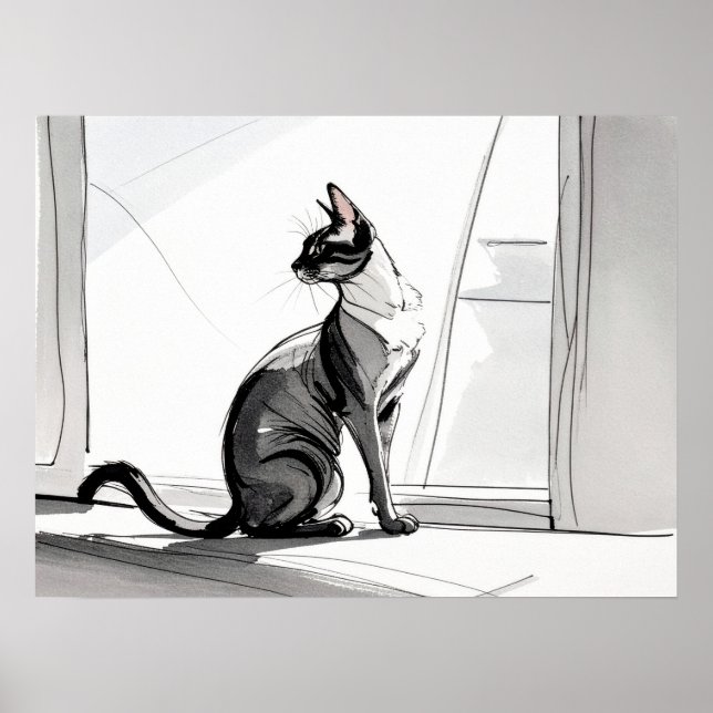 Stilren minimalistisk konst Katt i staden solar si Poster (Framsidan)
