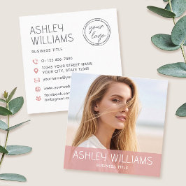 Stilren modern anpassad logotyp i färg rosa foto fyrkantigt visitkort