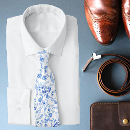 Stilren modern blå vit blomster- paisley slips