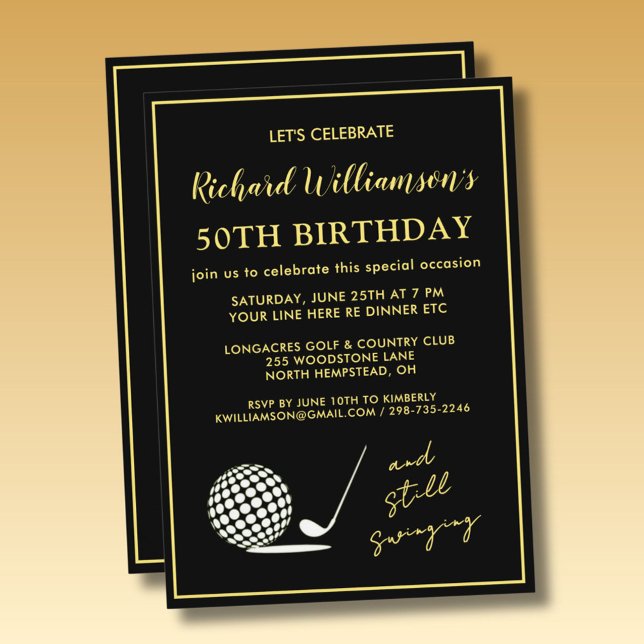 Stilren modern golf tema 50-årsfest  inbjudningar (Skapare uppladdad)