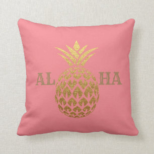 Stilren modern guld ananas korall rosa Aloha Kudde