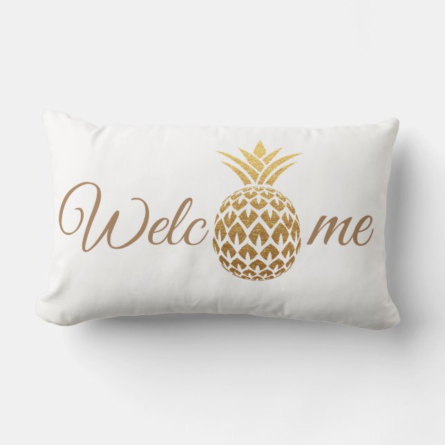 Stilren modern guld ananas vit välkommen lumbarkudde (Framsida)