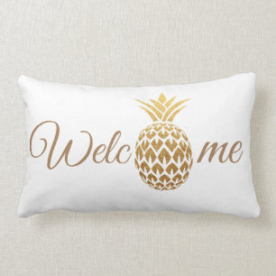 Stilren modern guld ananas vit välkommen lumbarkudde