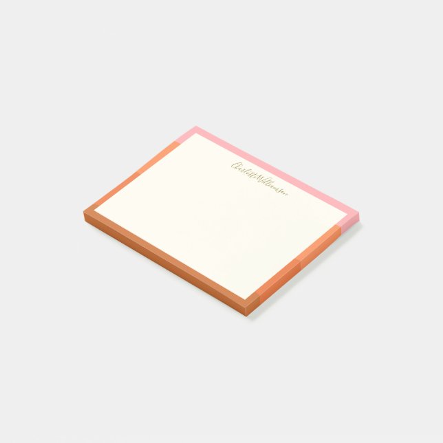 Stilren modern rosa orange kant Personlig  Post-it Block (Vinklad)