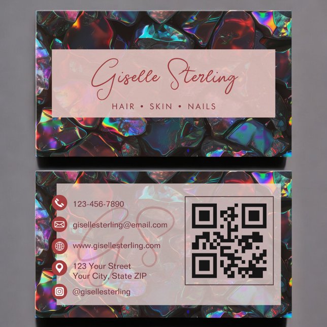 Stilren modern svart opal professionell QR-kod Visitkort (Skapare uppladdad)