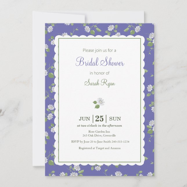 Stilren Periwinkle Blommig Prästkrage Inbjudningar (Framsida)