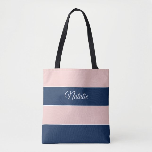 Stilren personlig blå och rosa  tygkasse (Framsida)