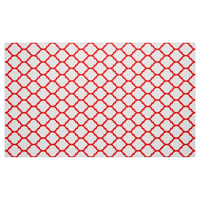 Stilren röd vit marockansk quatrefoil-mönster tyg (Fat Quarter)