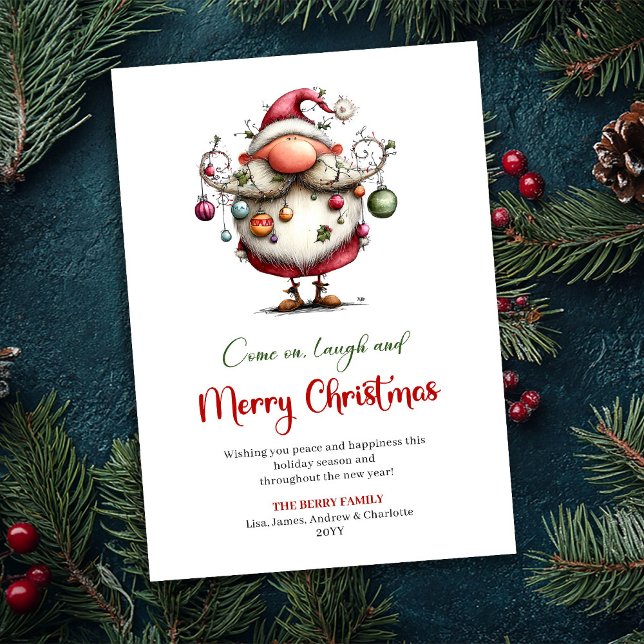 Stilren sällsam jultomte vattenfärg julhälsning julkort (Stylish Quirky Santa Watercolor Holiday Greeting)