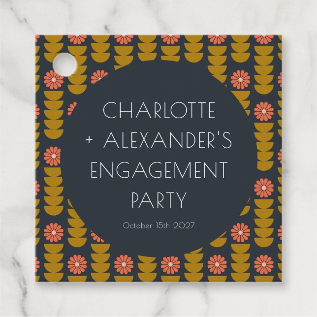 Stilrena geometriska blommor anpassad förlovningsf gåvor etiketter (Framsida)