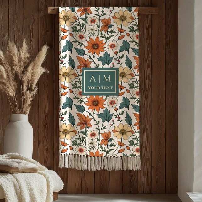 Stilrena höstblommor Olivsalvia Koppar Terrakotta  Fleecefilt (Stylish Fall Flowers Olive Copper Terracotta Blanket

)