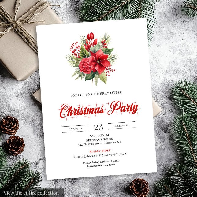 Stilrena minimalistiska julblommor festiva  inbjudningar (Stylish Minimalist Christmas Flowers Festive Invitation)