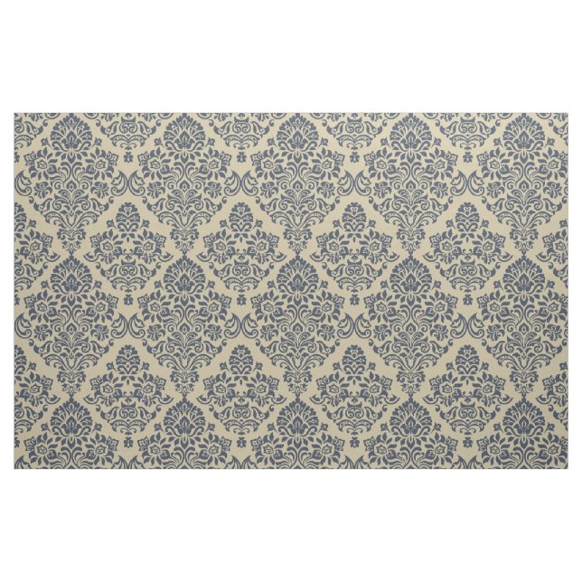 Stilrent blått och krämfärgat damastmönster tyg (Fat Quarter)