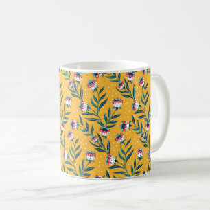 Stilrent blomster motiv med prickar och gröna blad kaffemugg