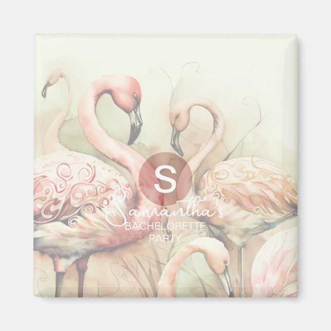Stilrent Chic Flamingo Monogram Personlig Magnet (Framsidan)