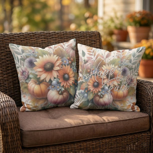 Stilrent Glatt Höst Pumpa Blomsterbukett Motiv Kudde