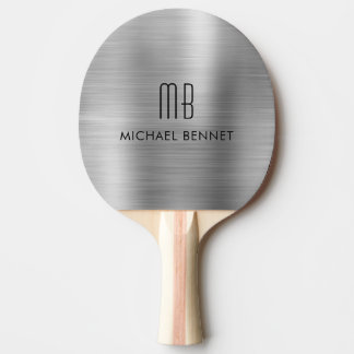 Stilrent Grått Metalliskt Monogramnamn Pingisracket