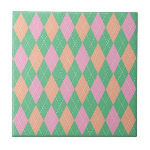 Stilrent grönt orange rosa Argyle-mönster Kakelplatta