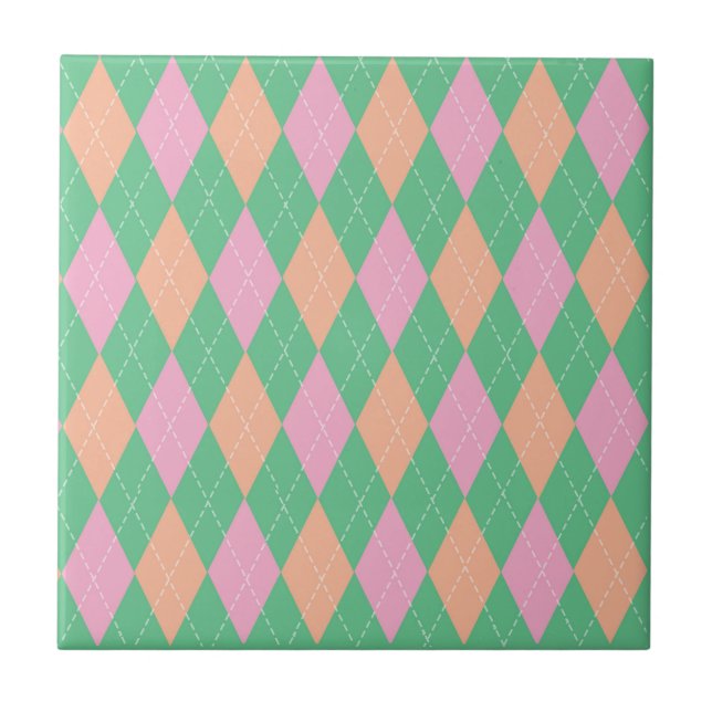 Stilrent grönt orange rosa Argyle-mönster Kakelplatta (Framsidan)