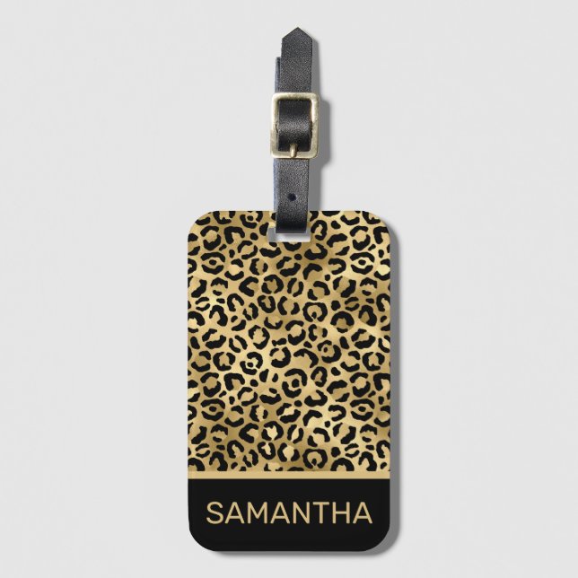 Stilrent guld och svart folie leopardfläckar Mönst Bagagebricka (Framsida vertikal)