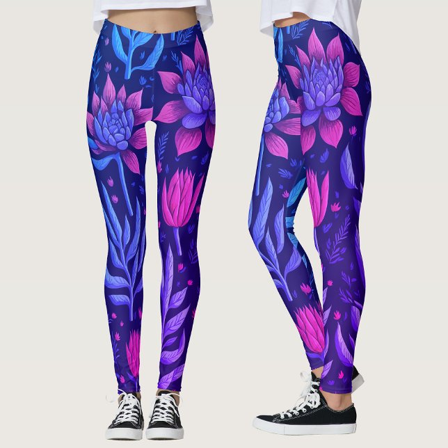 Stilrent lila trädgårdssucculent blomster Mönster  Leggings (Skapare uppladdad)
