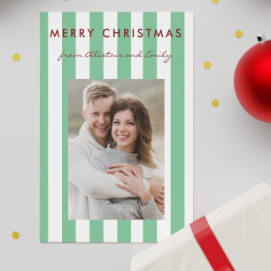 Stilrent minimalist ljusgrönt randigt foto julkort