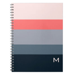 Stilrent modernt färgblock grått rosa monogram anteckningsbok