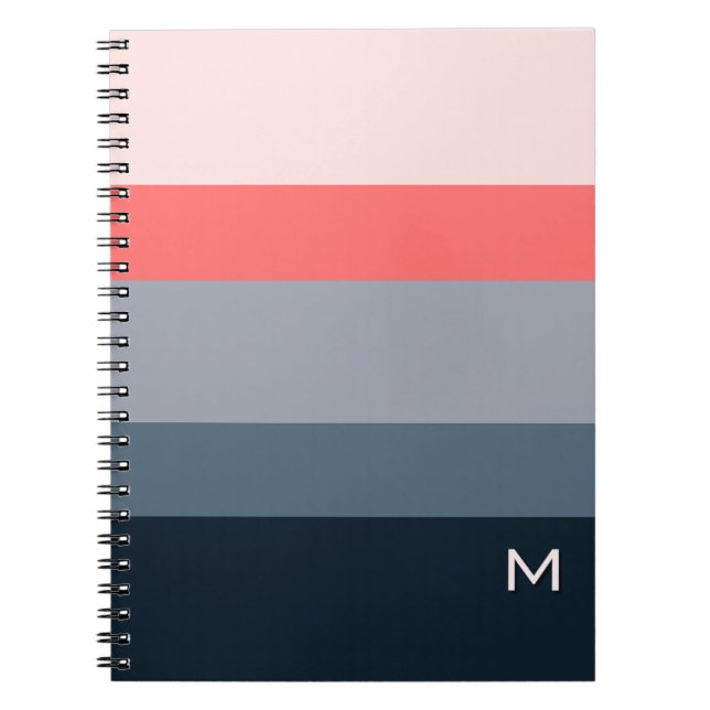 Stilrent modernt färgblock grått rosa monogram anteckningsbok (Framsidan)