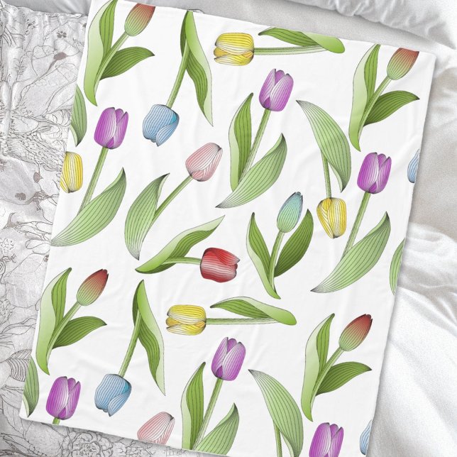 Stilrent Modernt Färgrikt Tulpan Blommönster Fleecefilt (Skapare uppladdad)