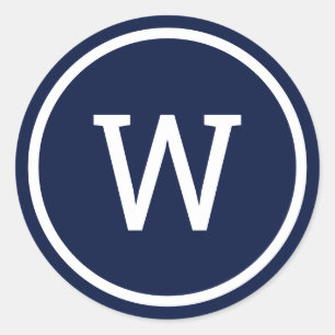 Stilrent Modernt Monogram Navyblått Runt Klistermärke