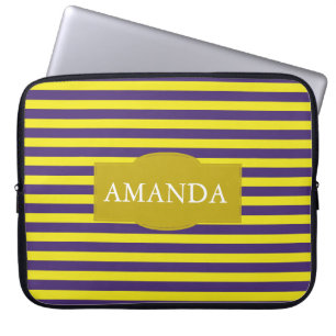 Stilrent mönster med gula och lila ränder och mono laptop sleeve