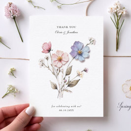 Stilrent pressade blommor bröllopstackningskort tack kort