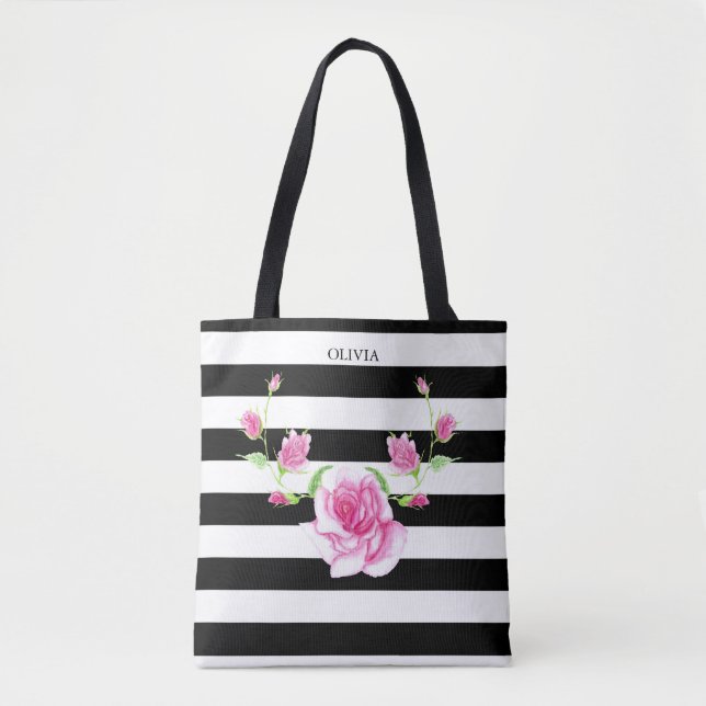 Stilrent randigt | Rosa ros  Tygkasse (Framsida)