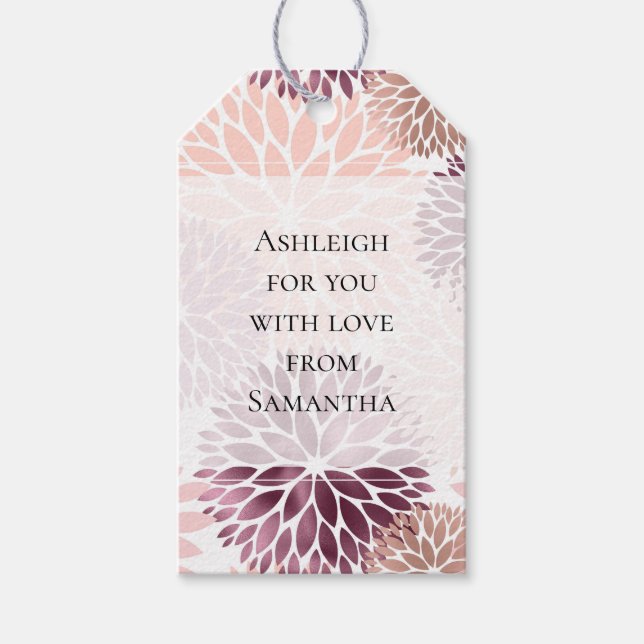Stilrent Rosa Blommigt Bröllopsdusch Presentetikett (Framsidan)