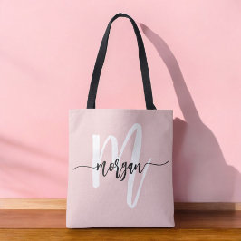 Stilrent Rosa Modernt Skript Flickaktigt Monogram  Tygkasse